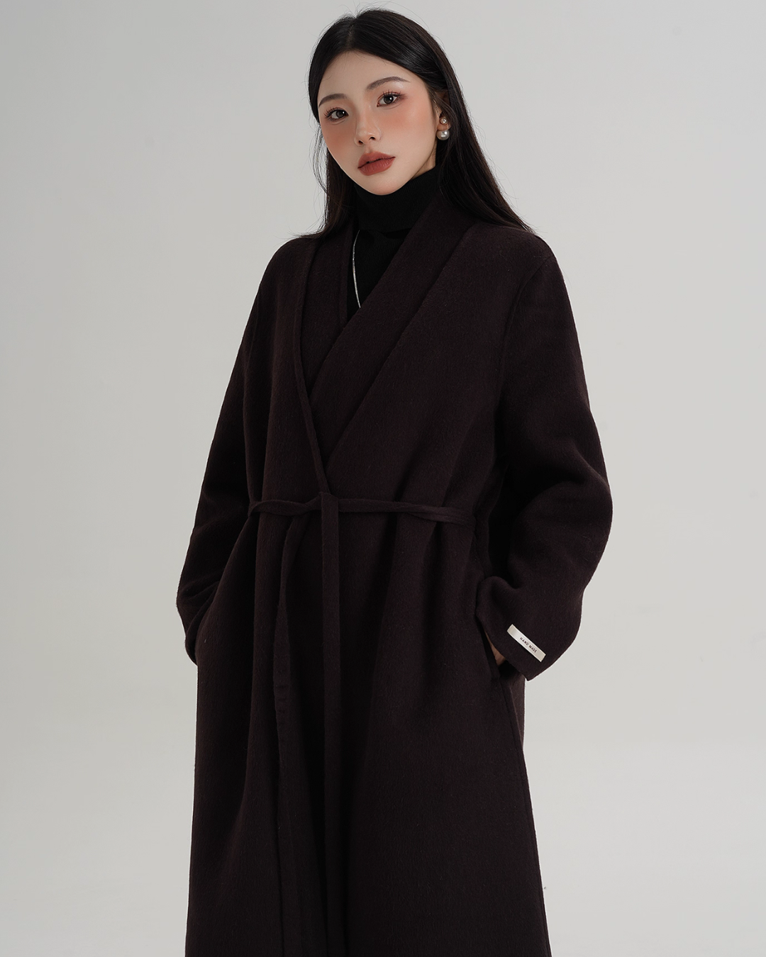 V-Neck Wool Long Coat SRS0387