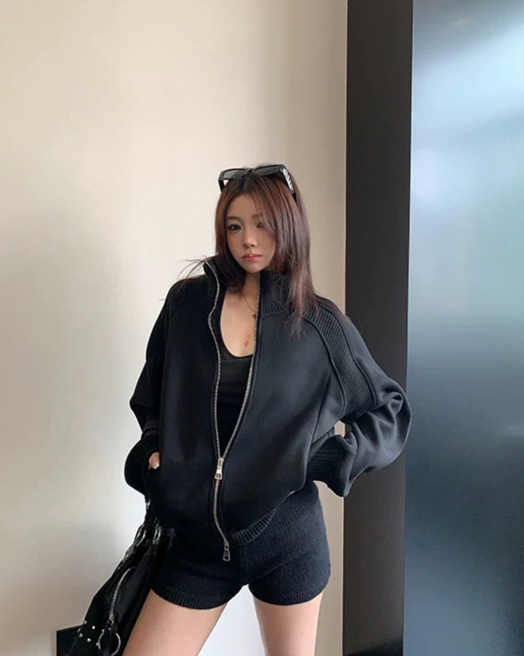 Rib-Knit Switch Zip-Up Blouson YLS1056