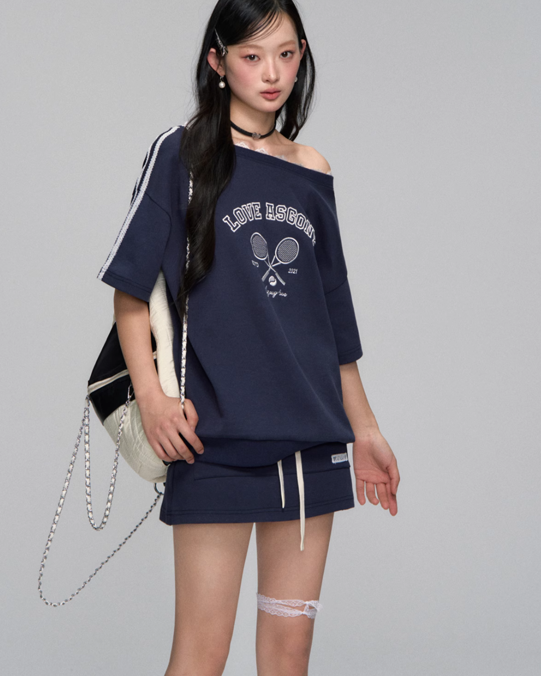 One Shoulder Sweat Top / Sweat Mini Skirt ASG0044
