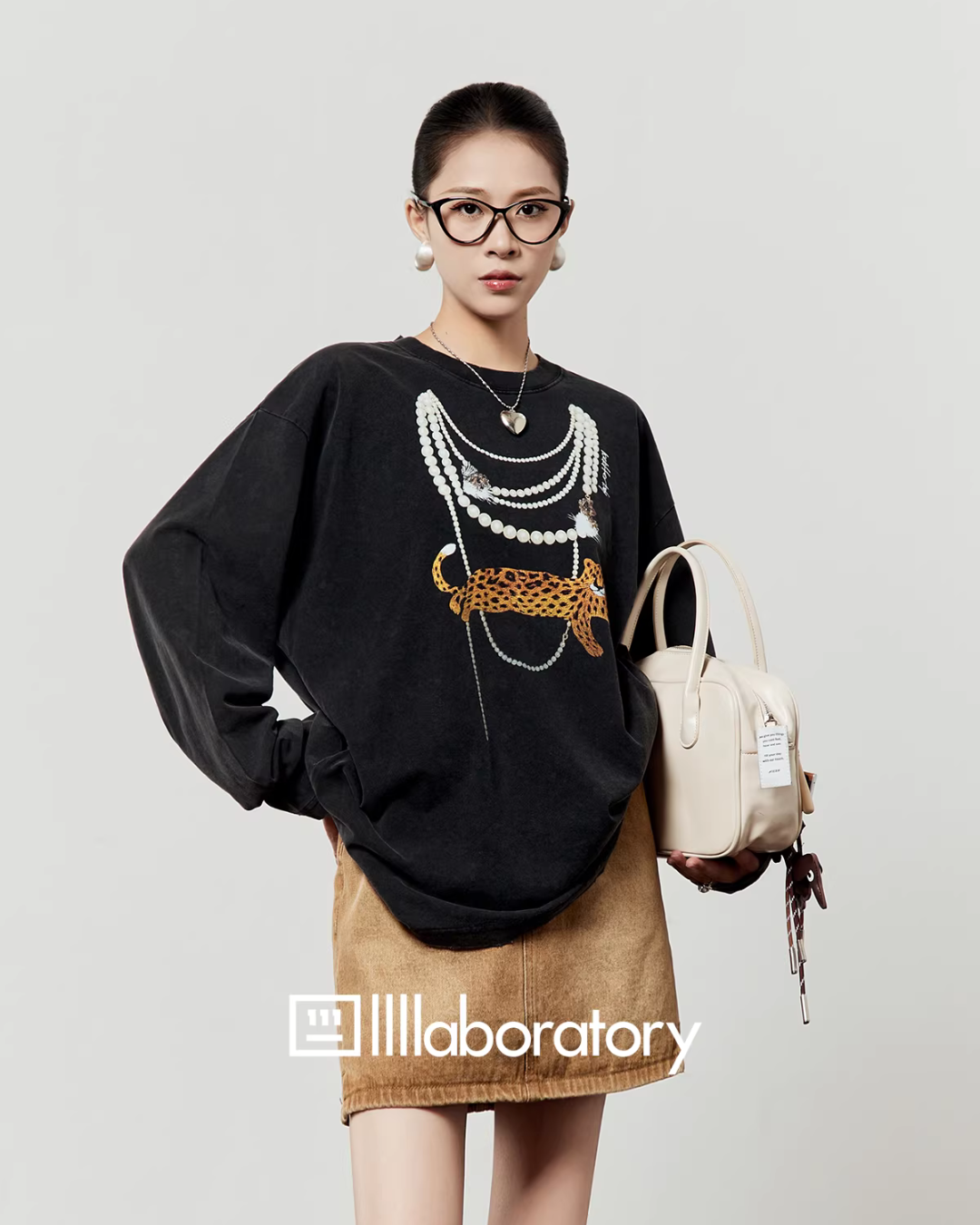 Necklace Design Knit Top/Denim Belt Skirt LLA0586