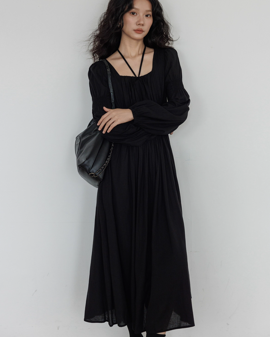 Linen Long-sleeve Slim Dress VAS0155