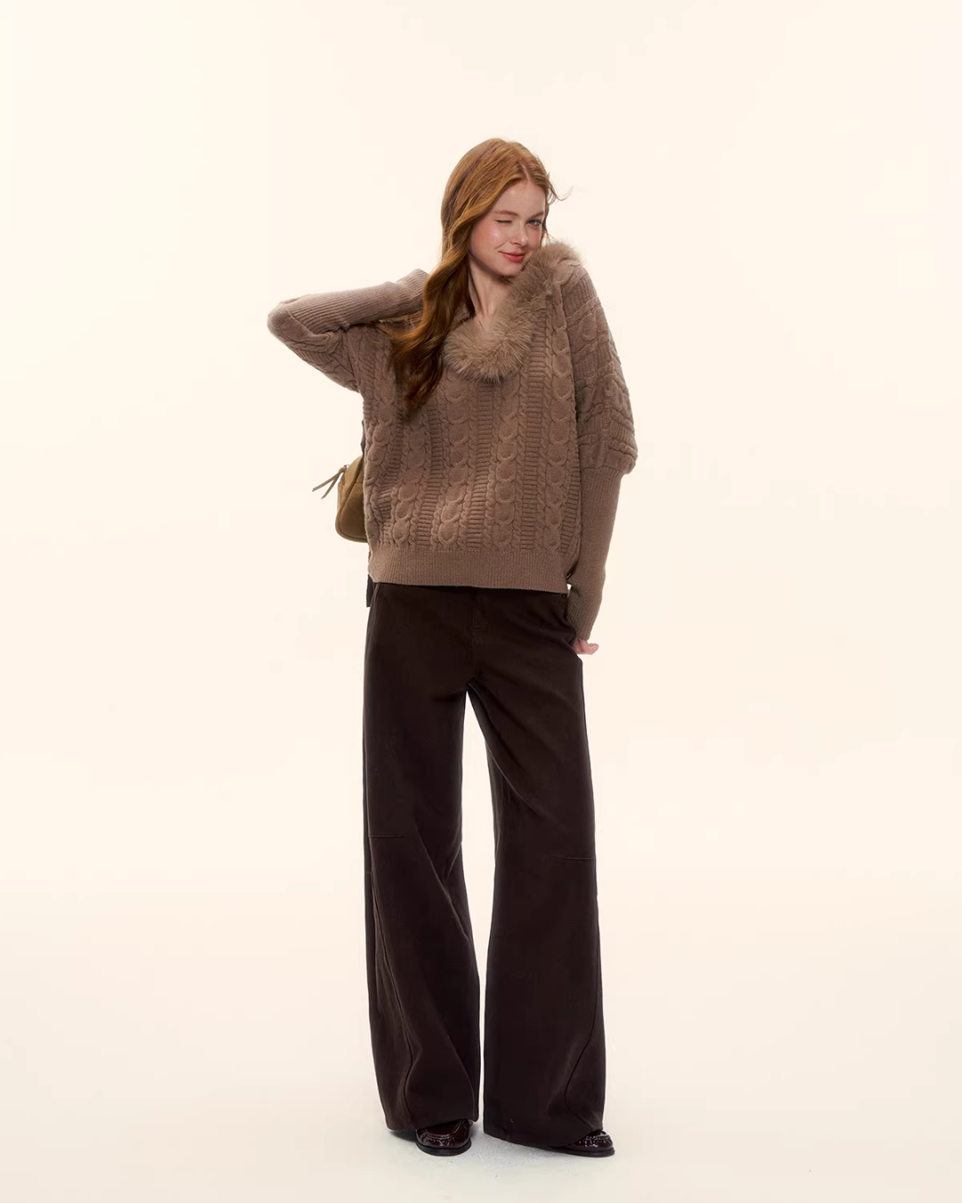 Fur Collar Cable Knit Top ASG0077
