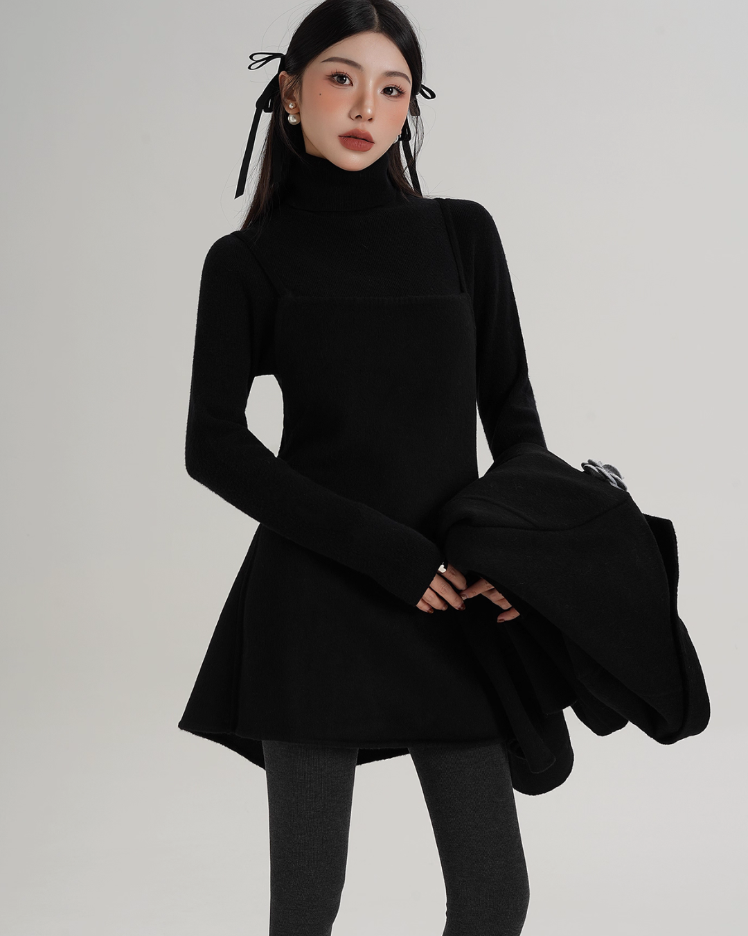 Rose Motif Wool Jacket / Cami Knit Dress SRS0386