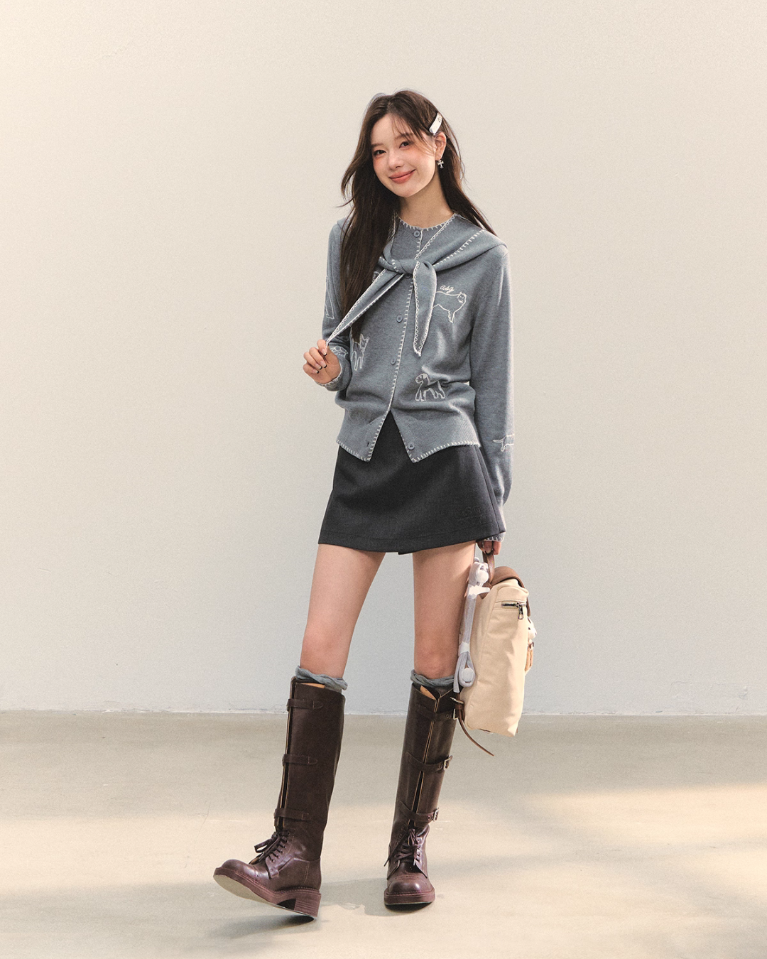 Plaid Spliced Hood Hoodie / Mini Skirt / Flare Pants ASG0066
