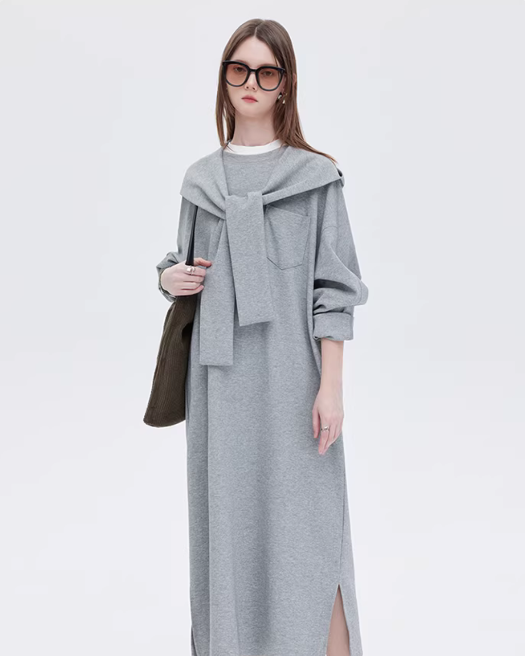 Hooded Long-Sleeve Sweatshirt Dress SHN0007