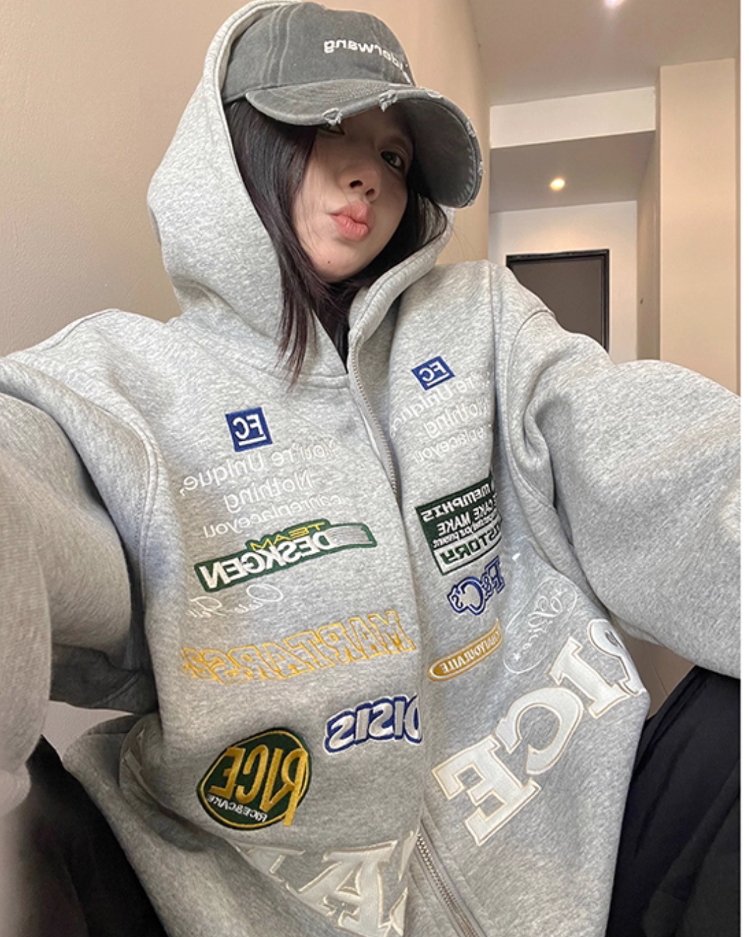 Patch Big Silhouette Zip Hoodie YLS0929