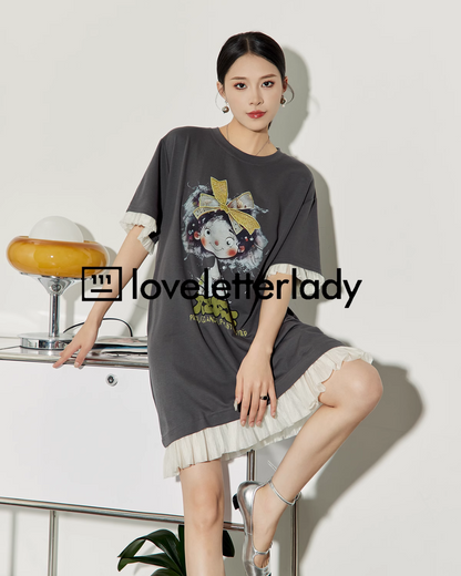 Gray Character Print Dress LLA0214