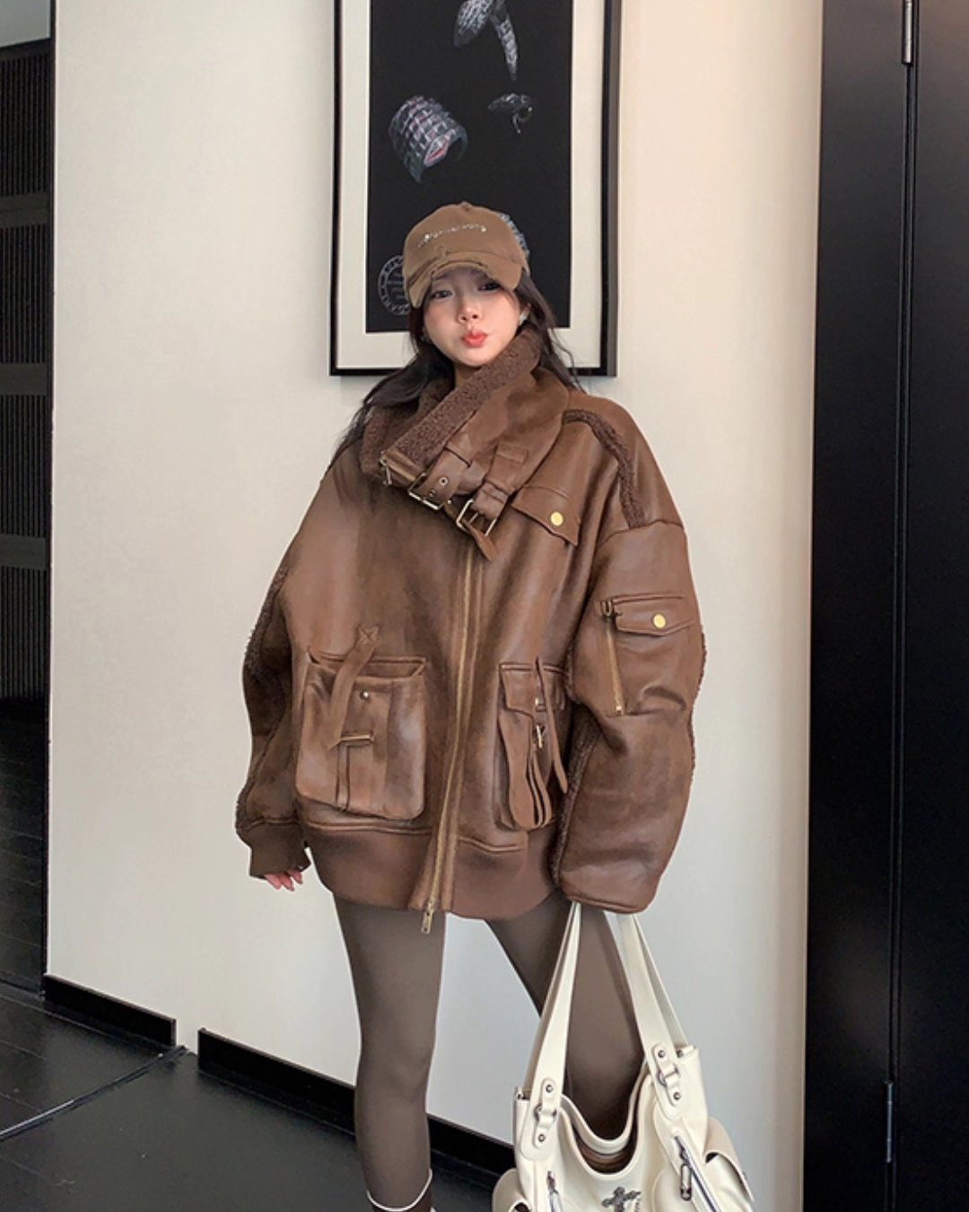 Vintage Leather Faux Fur Jacket YLS1005