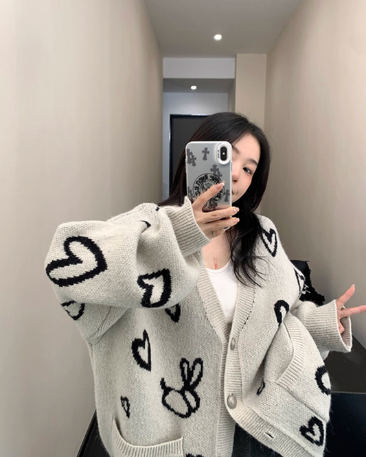 Heart Patterned Knit Cardigan YLS1000
