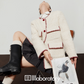 Elegant Tweed Jacket / Striped Pleated Skirt / White Long-Sleeve Shirt LLA0532