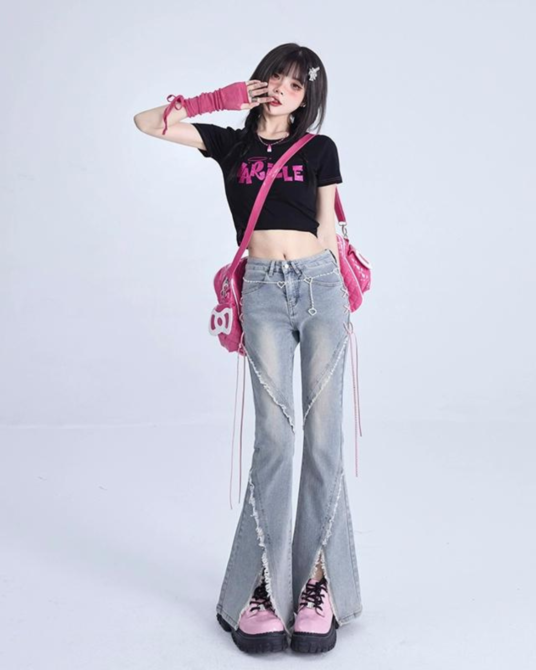 Lace-Up Flared Denim Pants 1SH0003