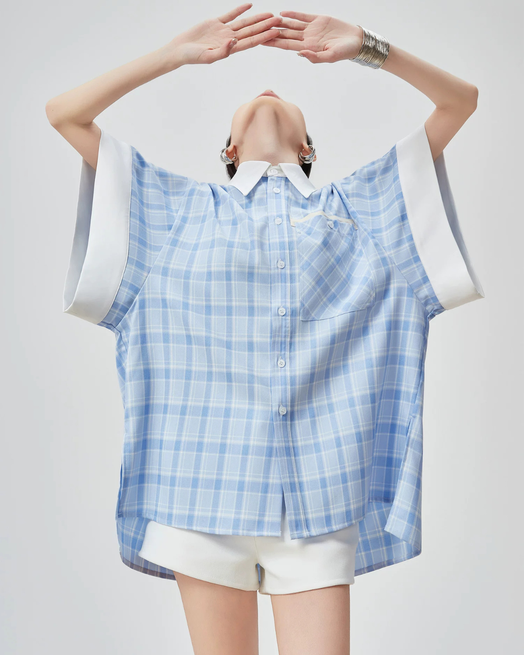 Plaid Patchwork Short-Sleeve Shirt FER0178