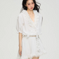 V-Neck Cream Lace Top / Asymmetrical Lace Skirt PUC0014