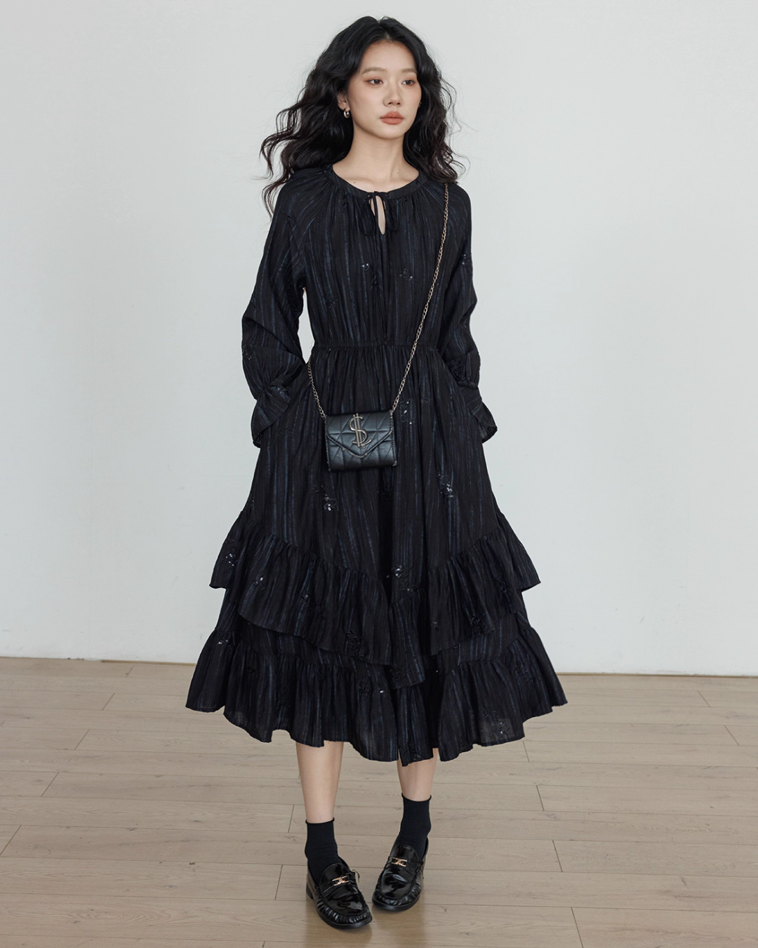 Crew Neck Long Sleeve Sequin Dress VAS0168