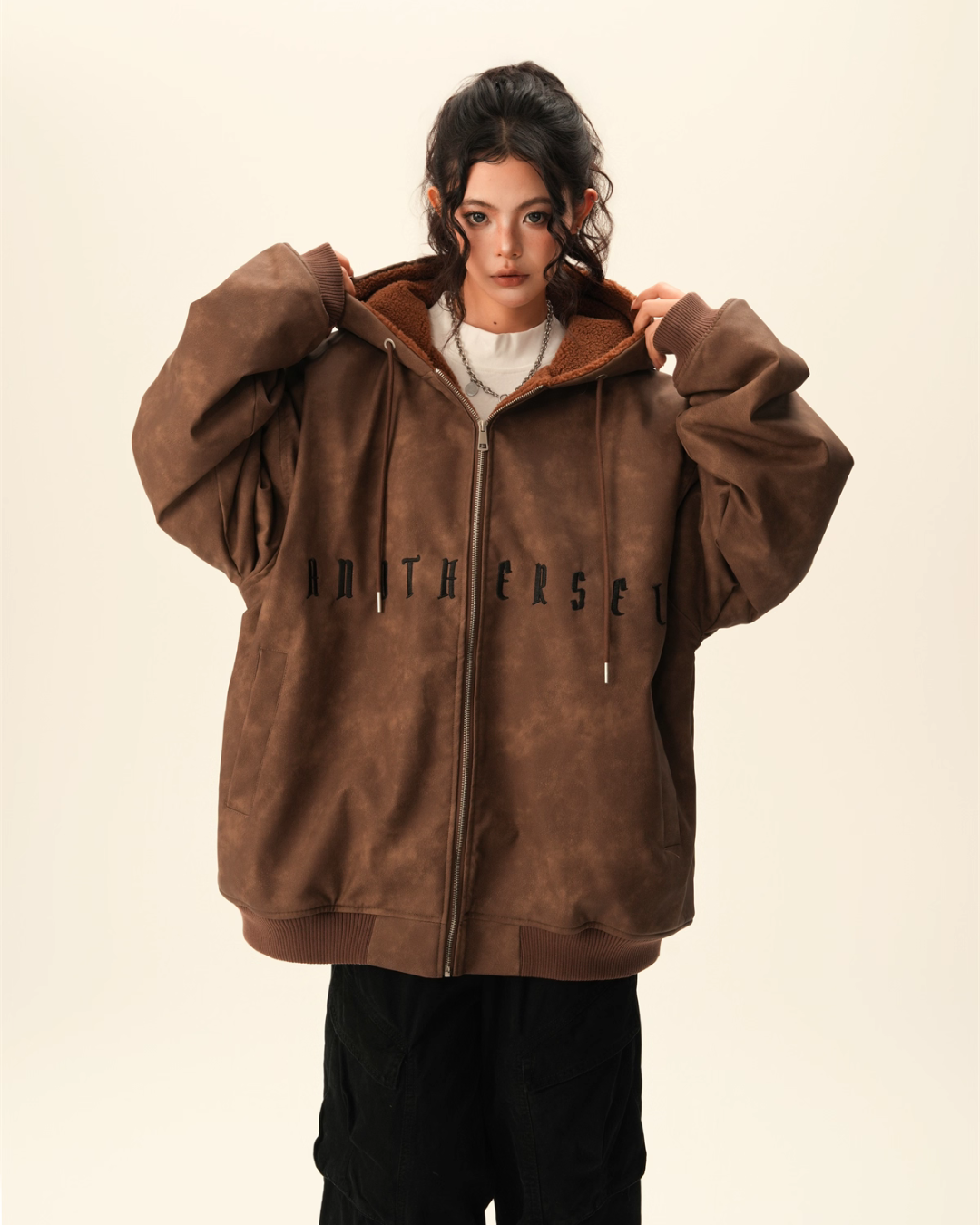 Oversized Suede Zip Hoodie BWA0007