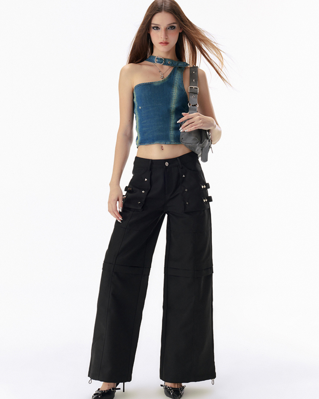 Cropped Denim Halter Neck Tops VSE0058