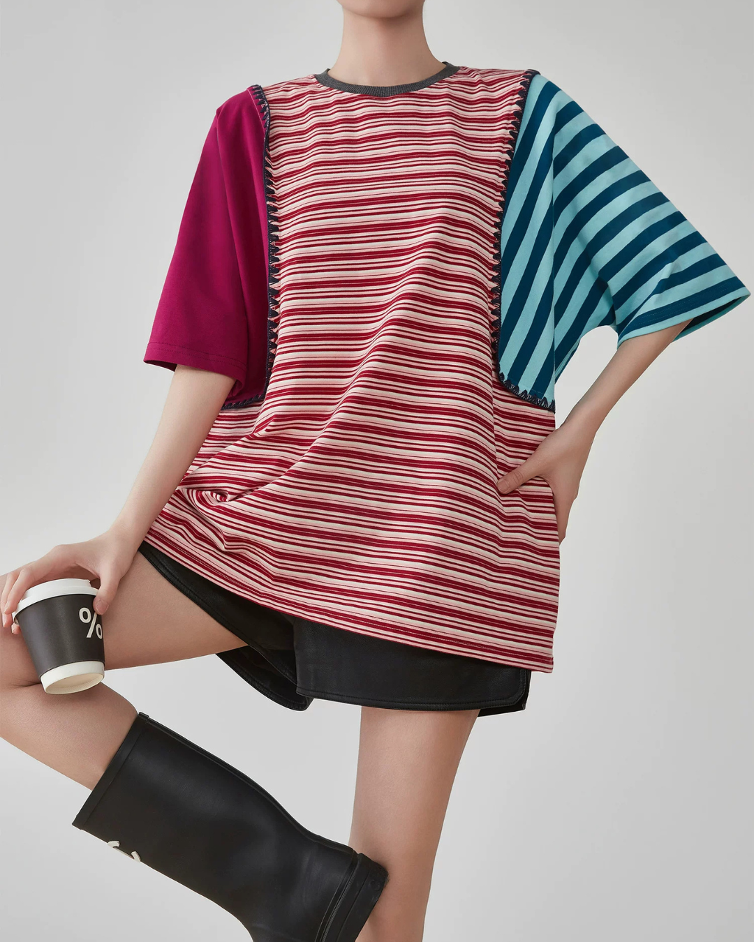 Patchwork-Style Oversized T-Shirt FER0246
