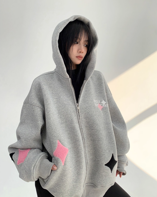 Diamond Patch Zip Hoodie YLS0609
