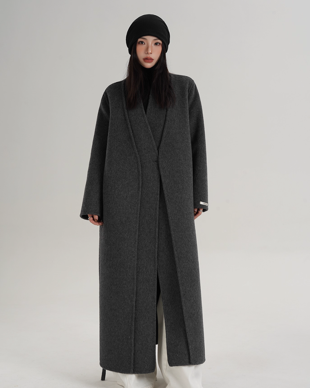 V-Neck Wool Long Coat SRS0387