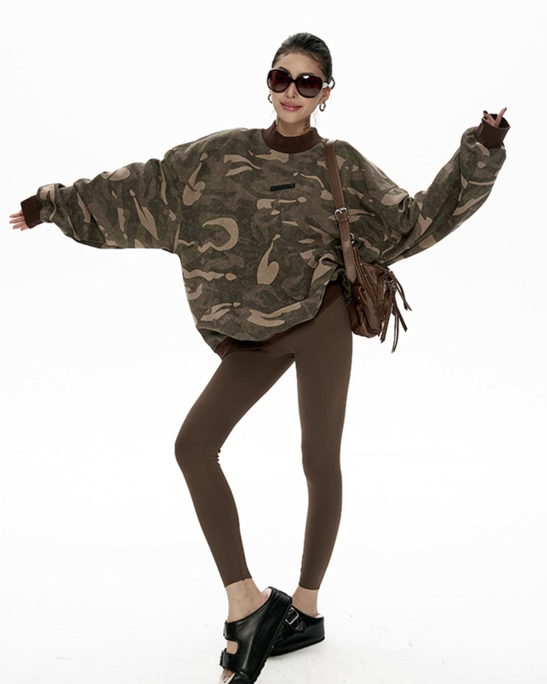 Camouflage Loose Crew Neck Top ZRS0100