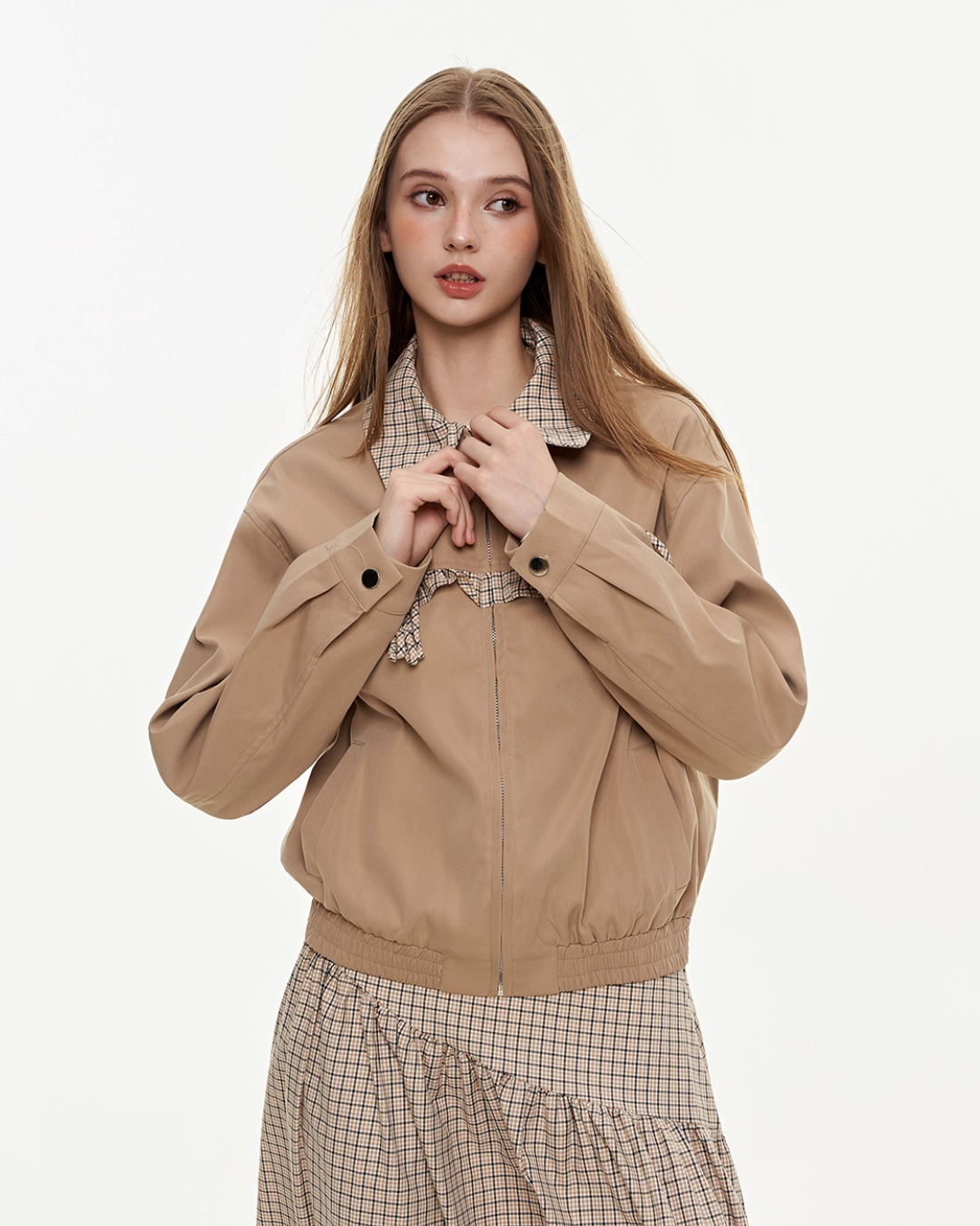 Retro Check Patchwork Jacket / A-Line Skirt MDB0011