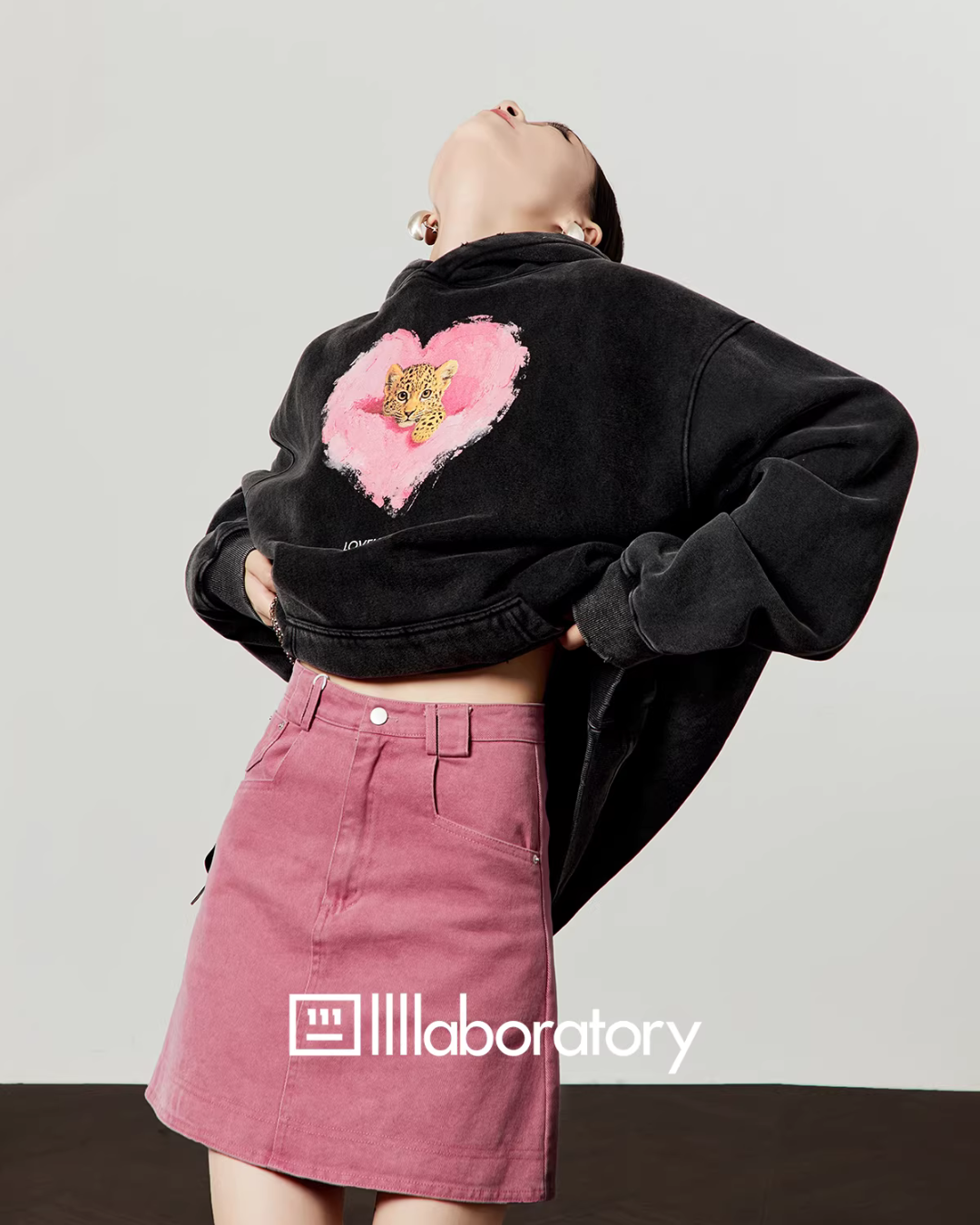 Heart Tiger Retro Hoodie / Pink Mini Skirt LLA0594