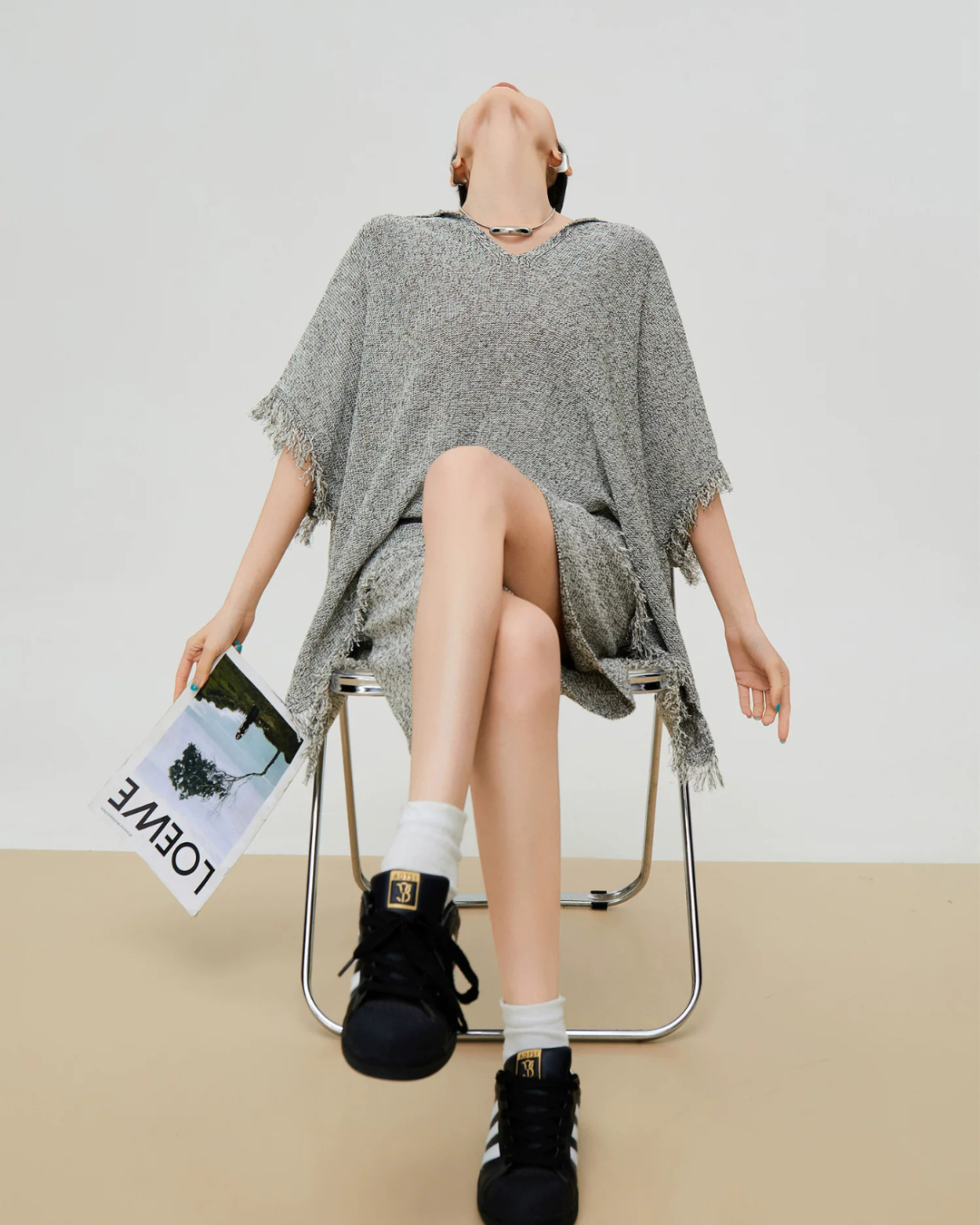 Poncho-Style Summer Knit Top / Half Pants FER0310