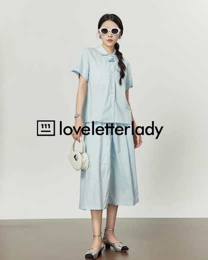 French Blue Striped Shirt / Long Skirt LLA0153