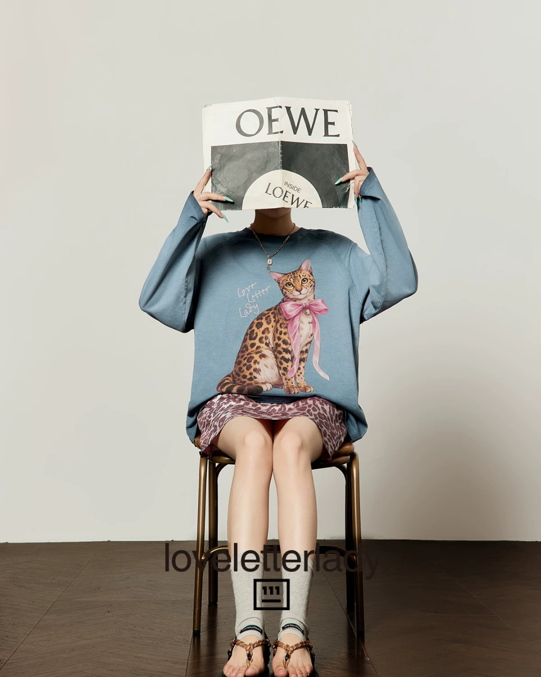 Leopard Print Oversized Sweatshirt / Leopard Mini Skirt LLA0666