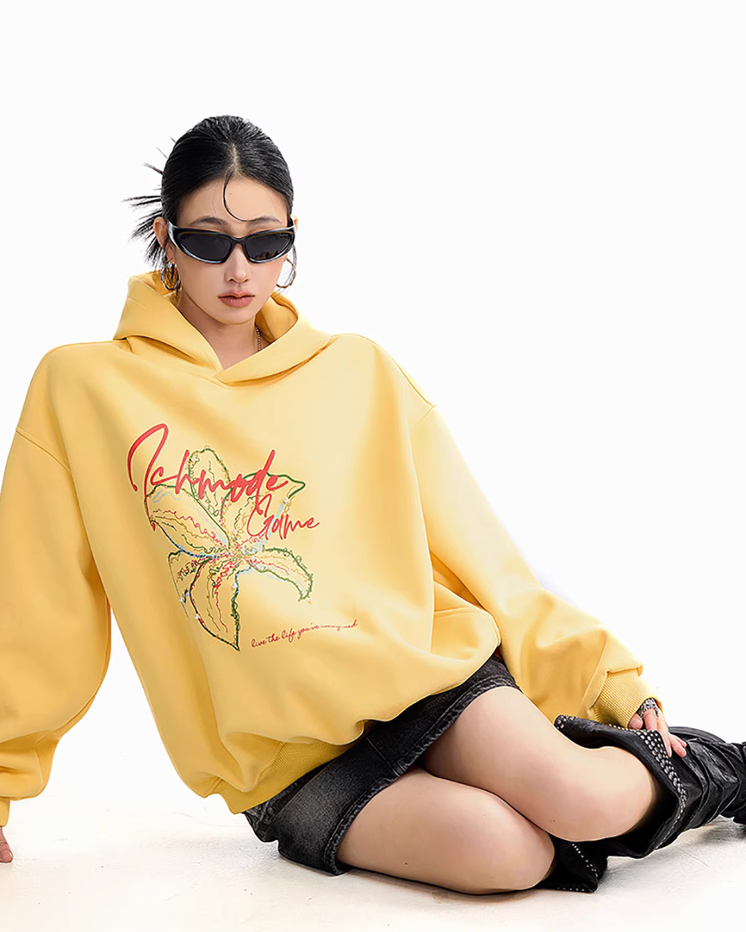 Flower Motif Loose Hoodie ICM0076