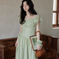 Frill Collar Green Long Dress SMS0012