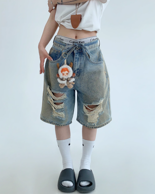 Damage Half Denim Pants YLS0853