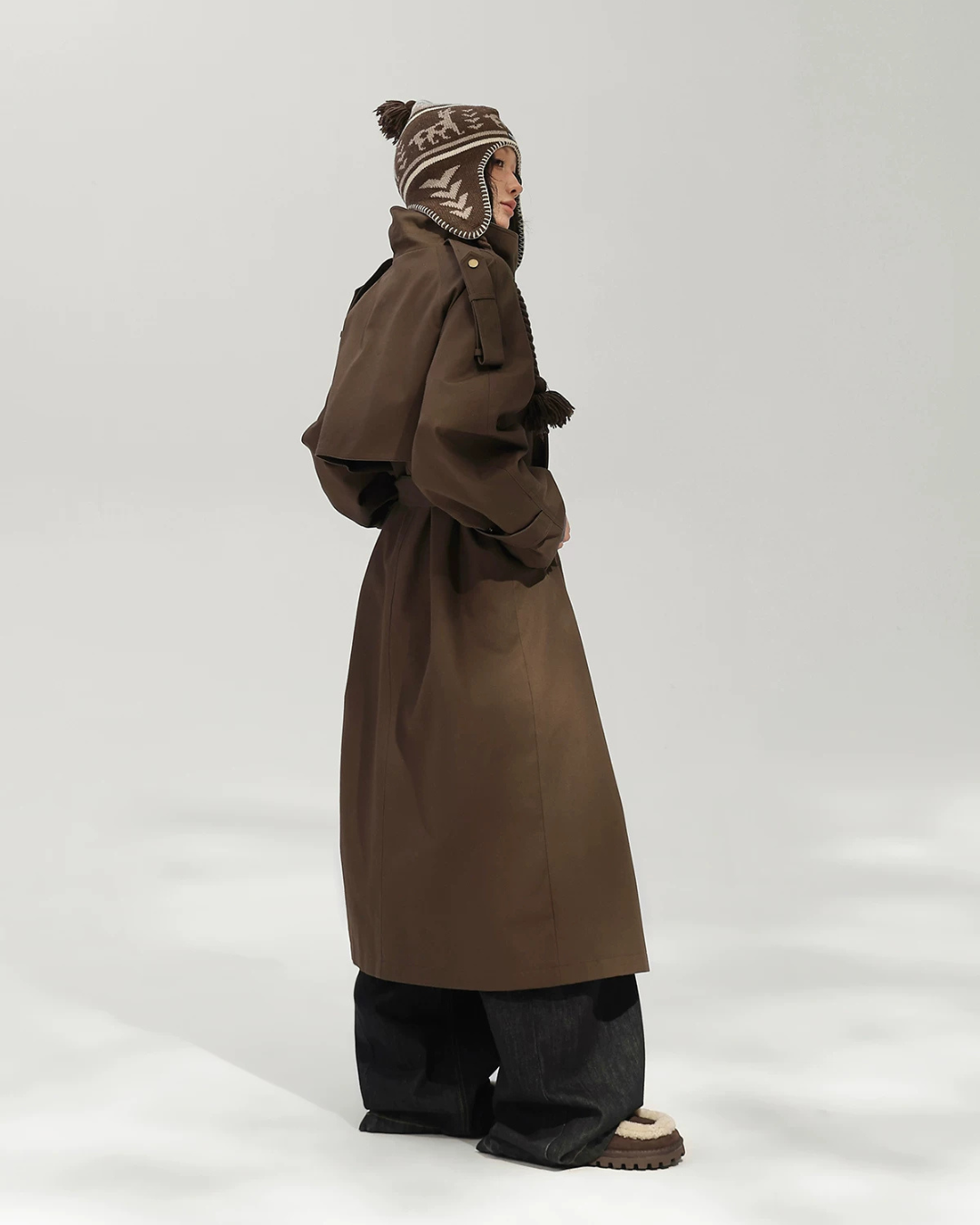 Oversized Stand Collar Long Trench Coat ACS0381
