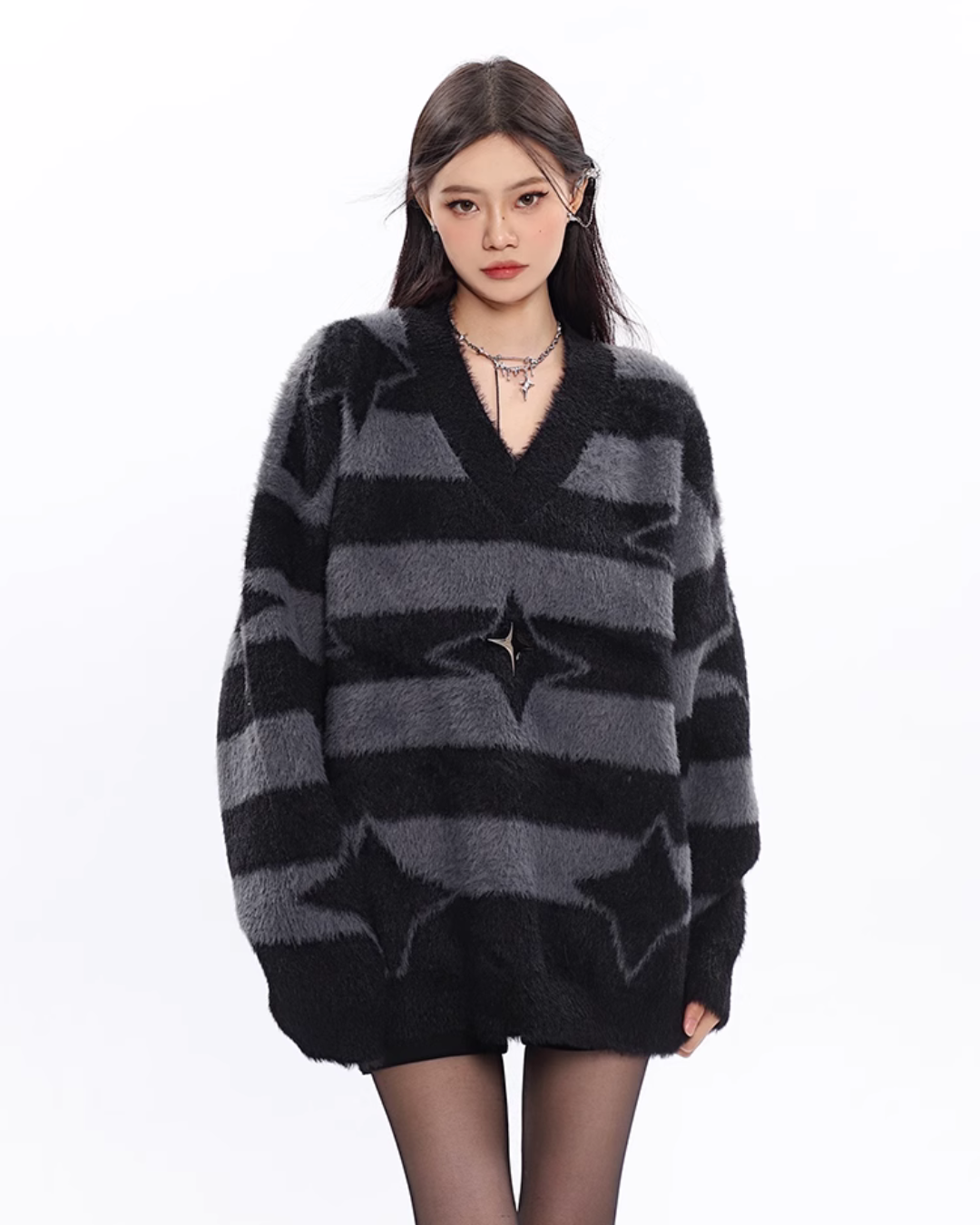 Striped Shaggy Knit Tops CCS0023