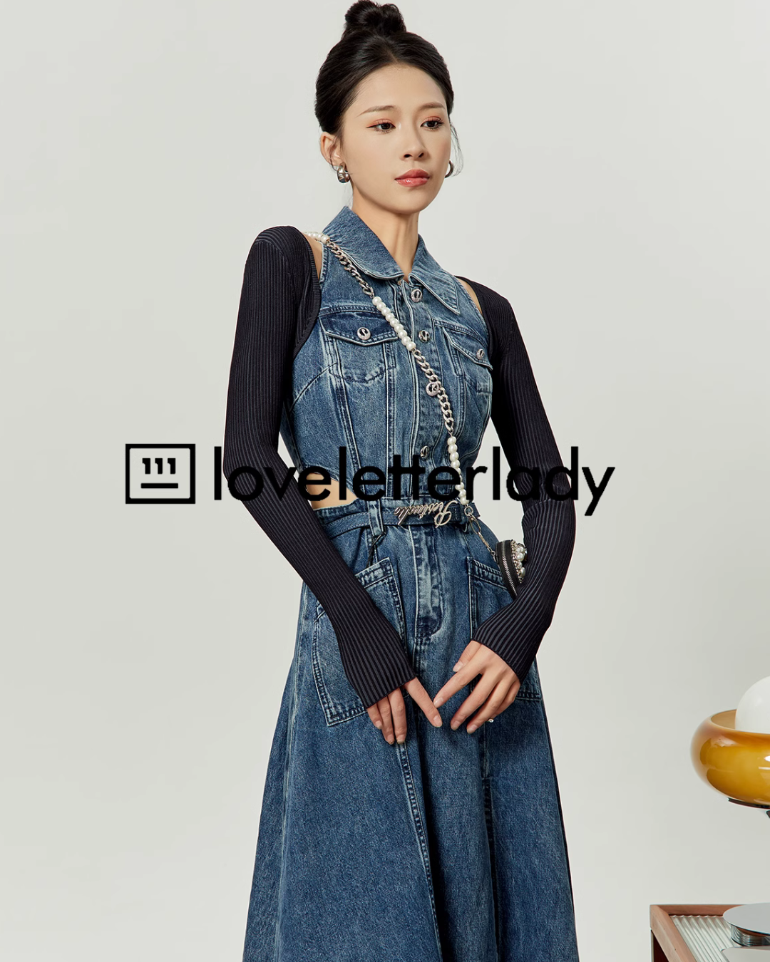 Vintage Denim Slit Long Dress LLA0073