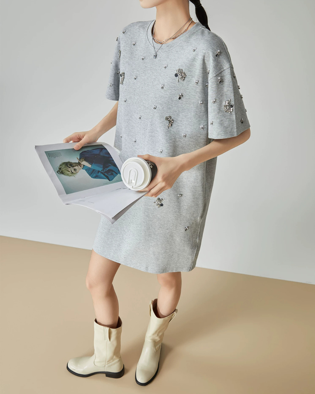 Rhinestone T-shirt Dress FER0124
