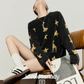 Black Star Print Loose T-Shirt / Denim Mini Skirt LLA0662