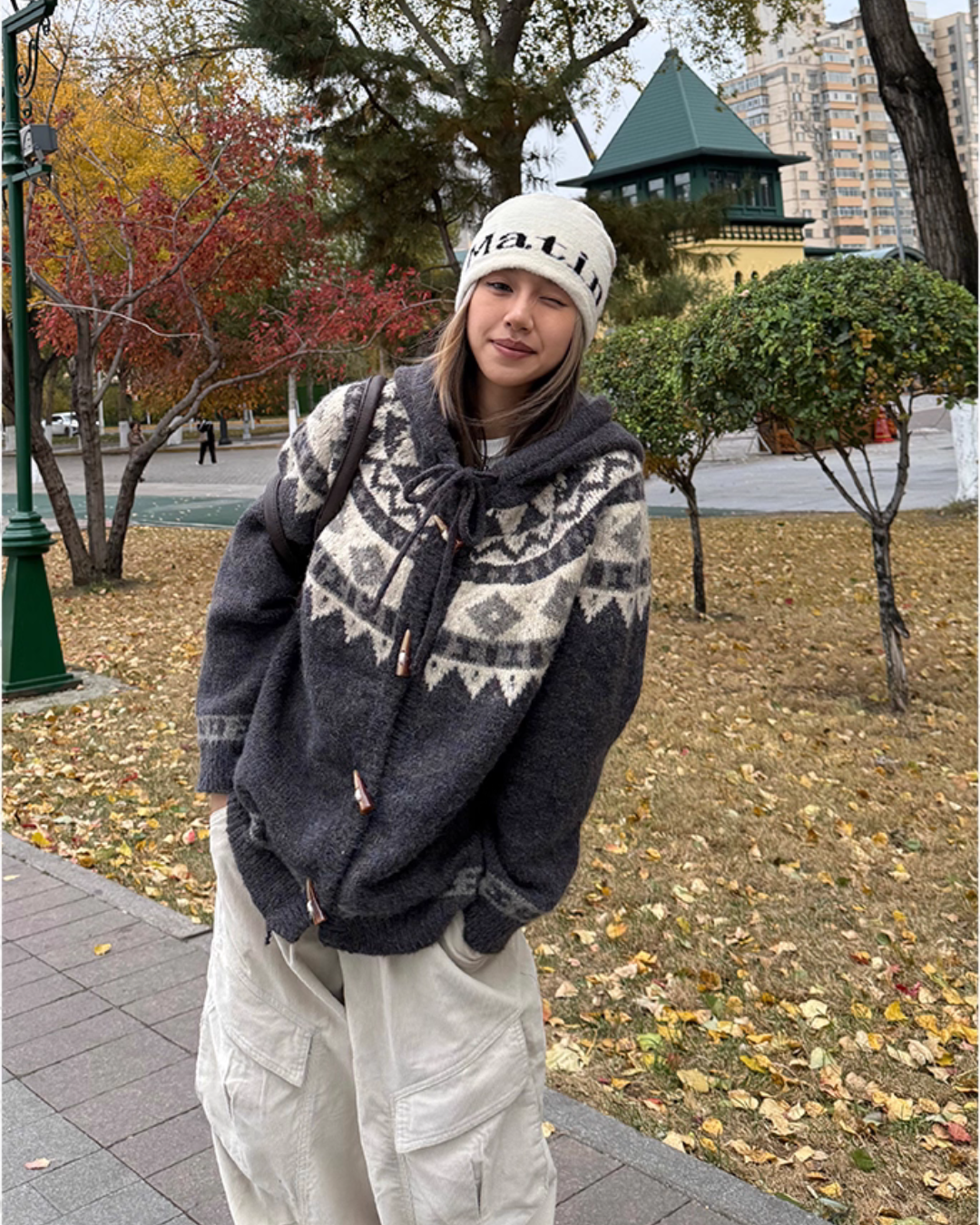 Nordic Pattern Hood Cardigan CYE0011
