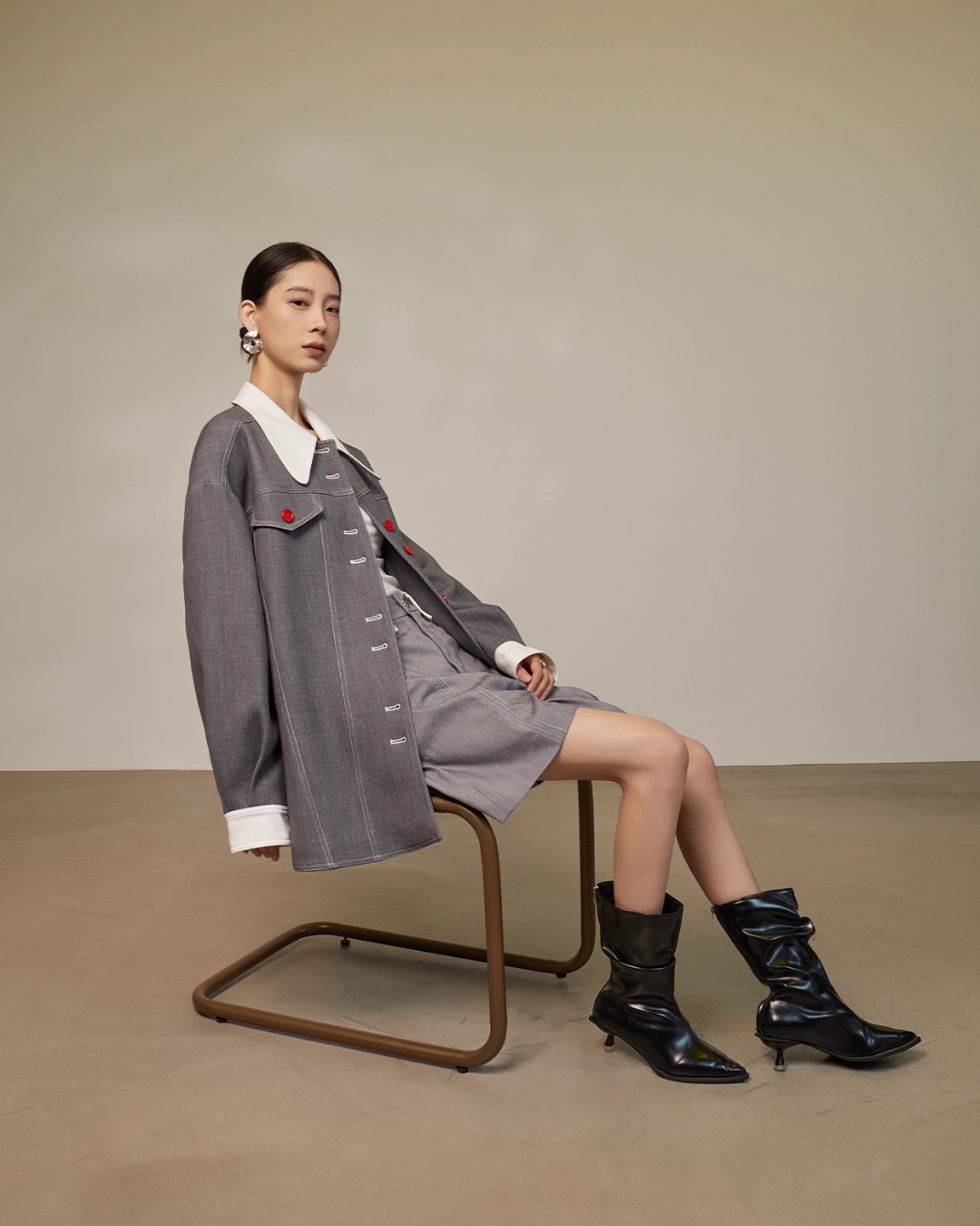 Red Button Patchwork Jacket / Shorts SUY0014