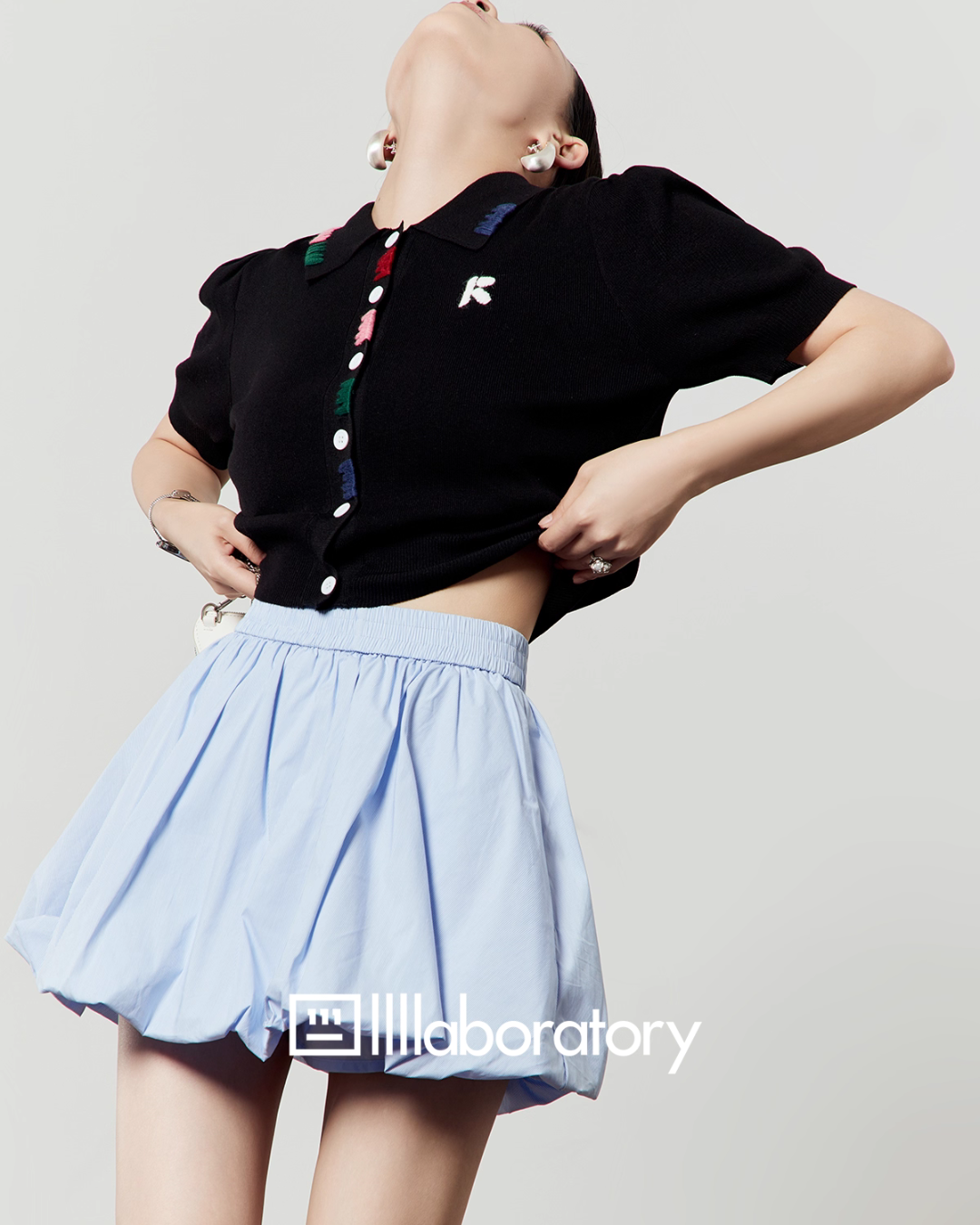 Black Knit Top / Balloon Mini Skirt LLA0495