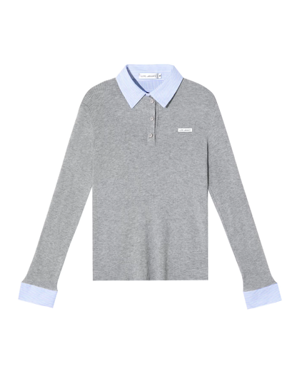 Striped Cat Ear Hoodie/Layered-Style Design Shirt ASG0076