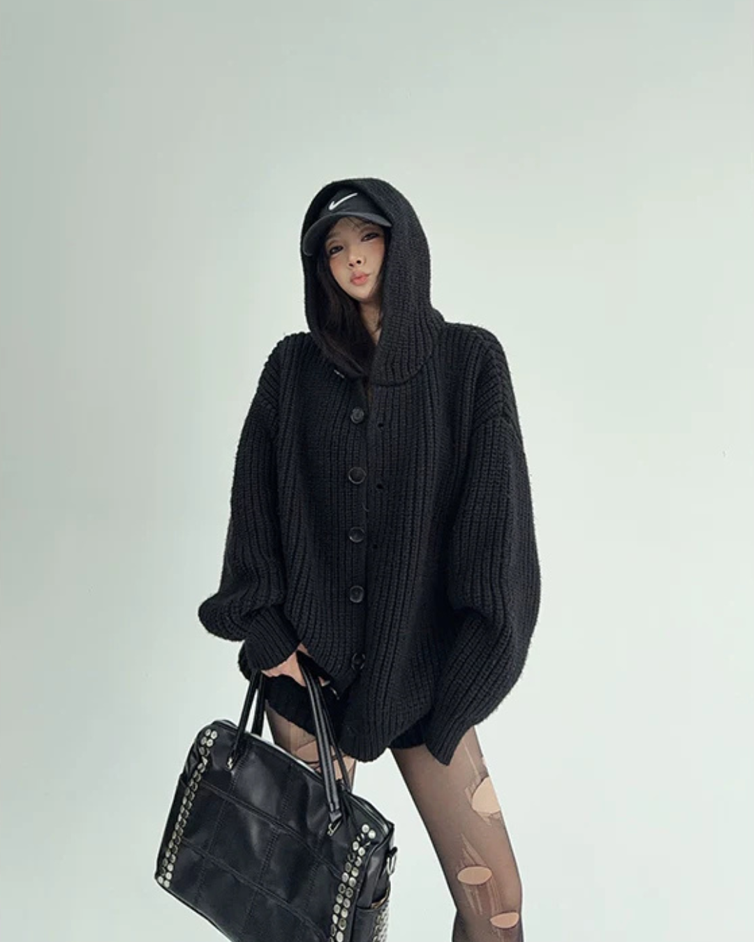 Oversized Hooded Knit Cardigan YLS1059