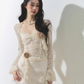 Rose motif lace sleeve dress LAS0025