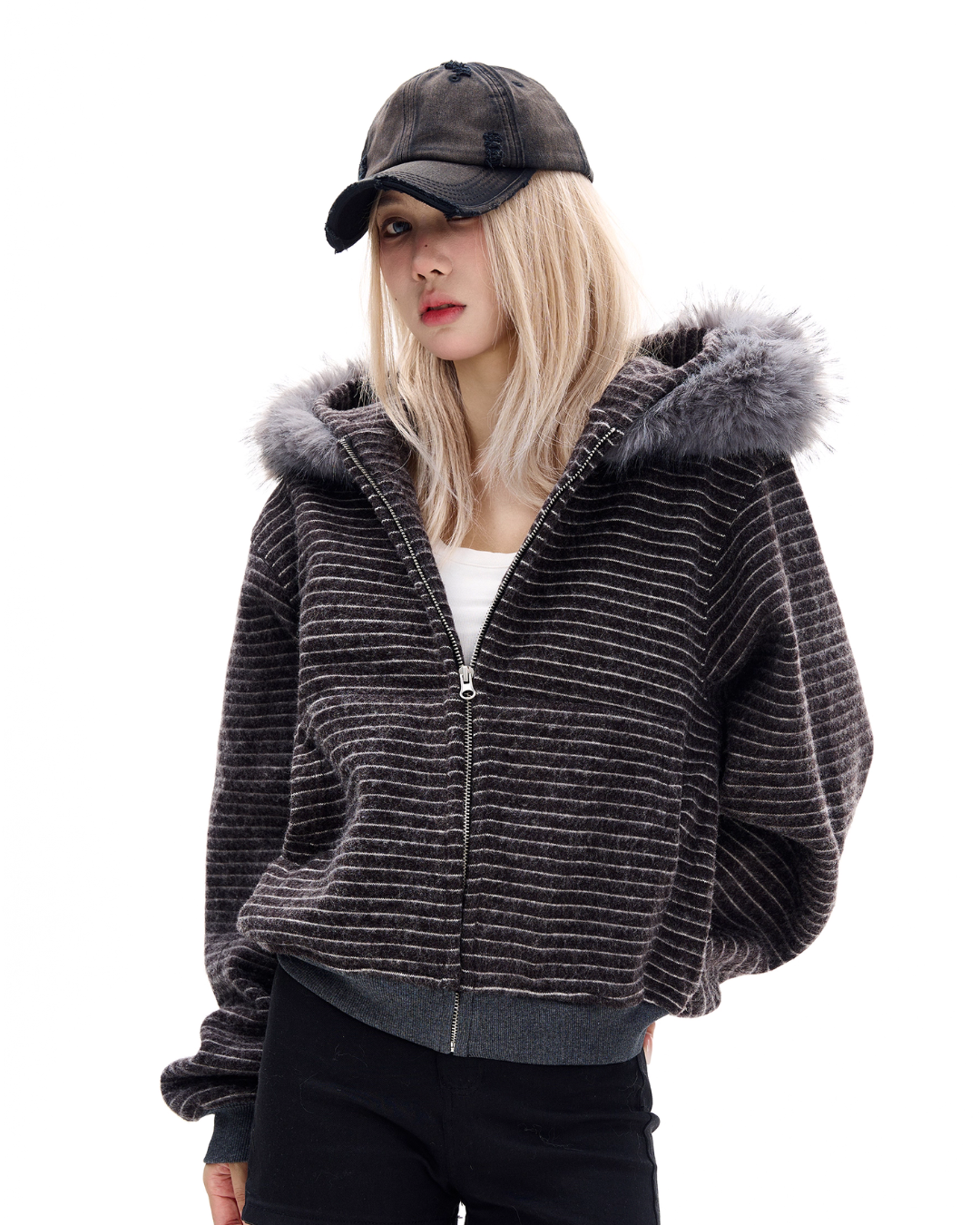 Thin Striped Zip-Up Hoodie MAD0005