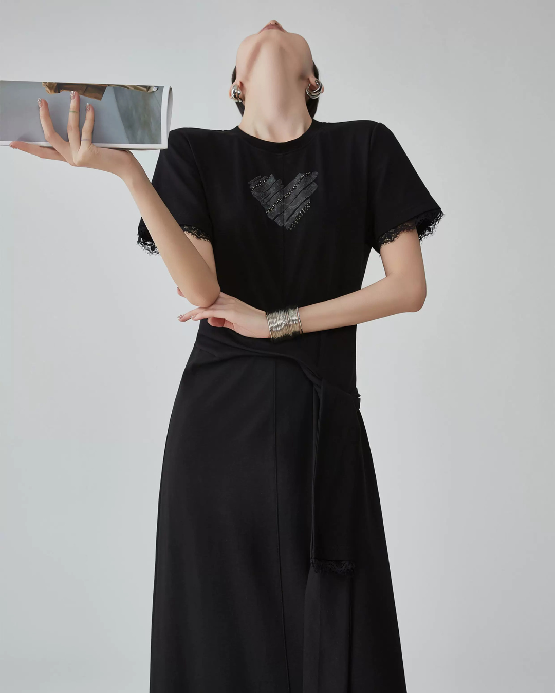 Heart Bijou Sleeve Lace Long Dress FER0162