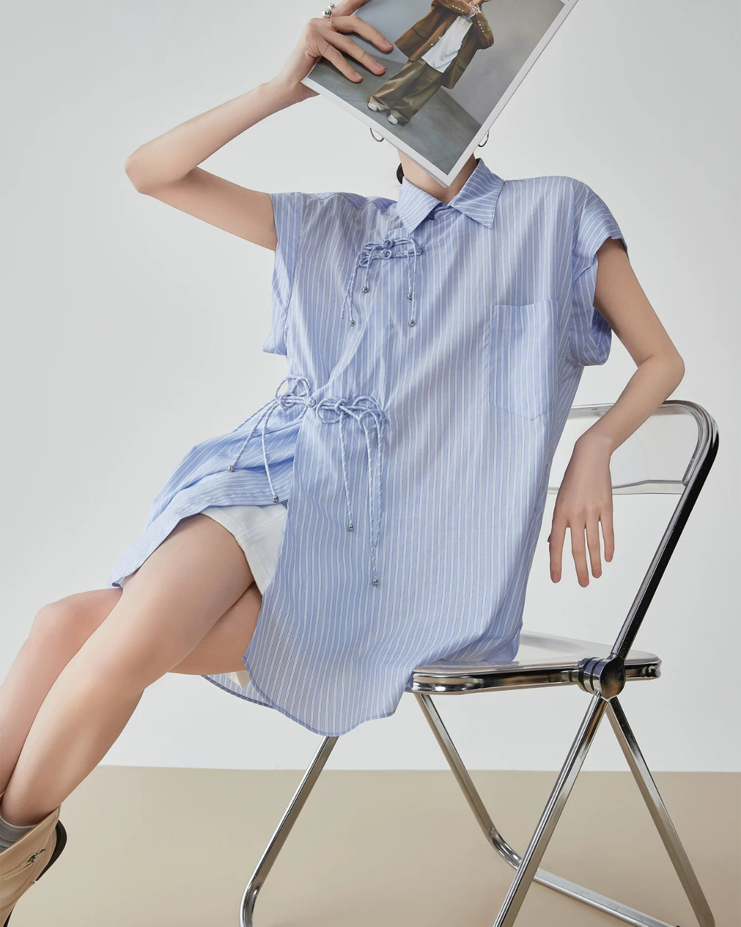 Blue Striped Sleeveless Shirt FER0177