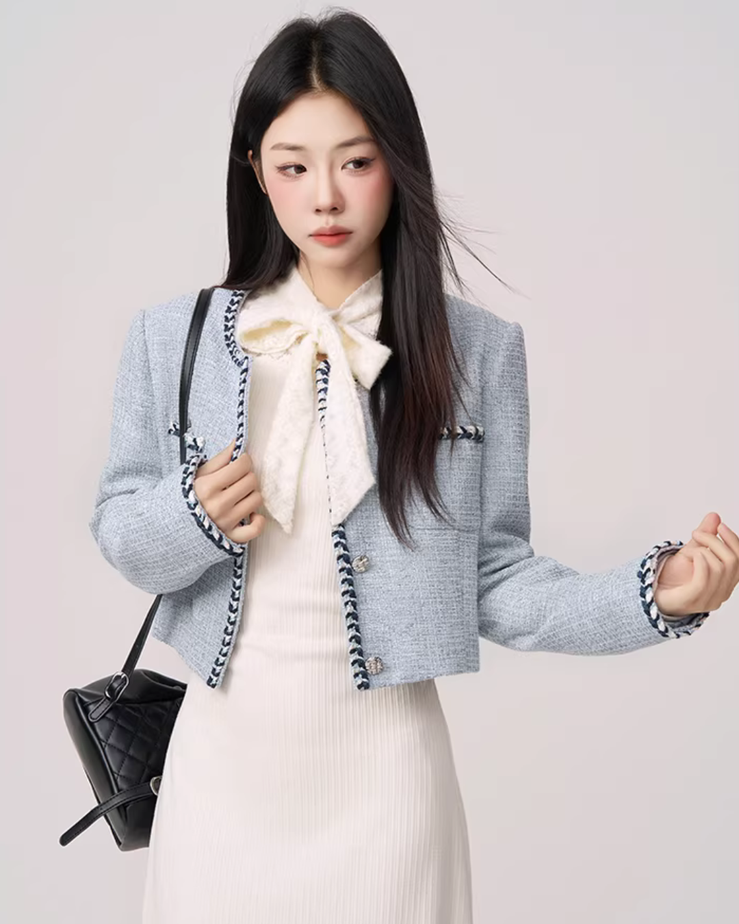 Color Contrast Stitch Tweed Jacket WDB0018