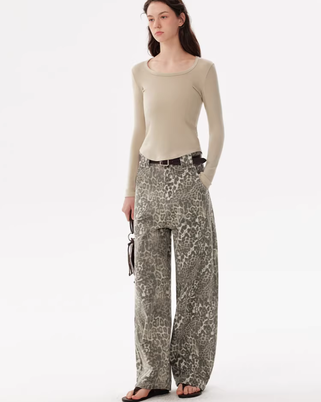 Leopard Washed Curved Pants DEP0002
