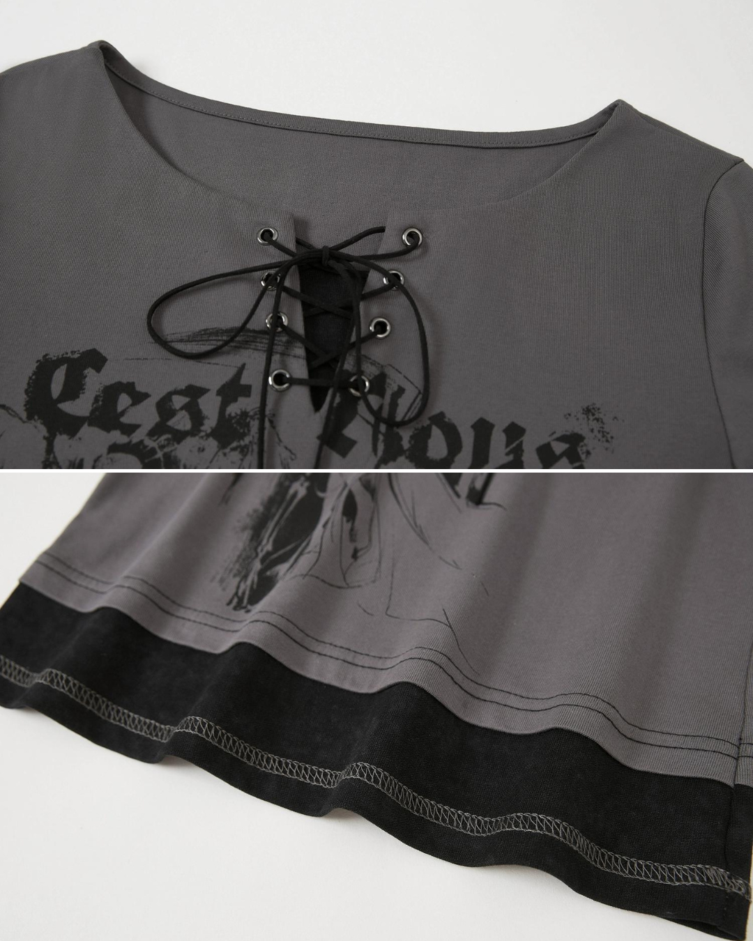 Vintage Lace Up Layered Tops CEN0020