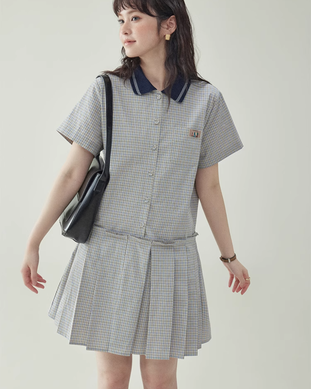 Checked Pleated Mini Dress AMU0003